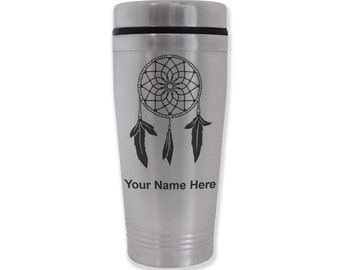 Commuter Travel Mug, Dream Catcher, Personalized Engraving Included