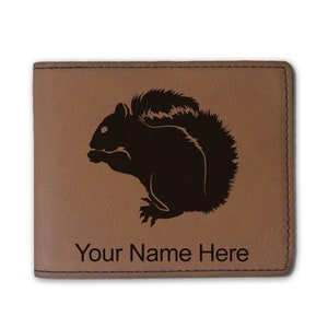 Cartera plegable de cuero sintético, ardilla, grabado personalizado incluido