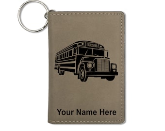 ID Holder Wallet, School Bus, Personalized Engraving Included