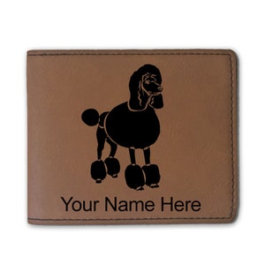 Cartera plegable de cuero sintético, perro caniche francés, grabado personalizado incluido