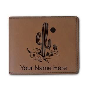 Cartera plegable de cuero sintético, cactus, grabado personalizado incluido