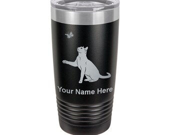 20oz Tumbler Mug, Cat with Butterfly, Personalized Engraving Included