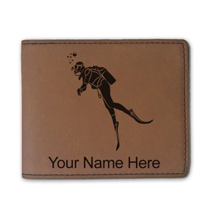 Cartera plegable de cuero sintético, buceador, grabado personalizado incluido
