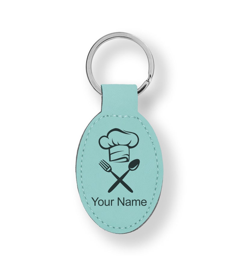 Faux Leather Oval Keychain, chef Hat, Personalized Engraving Included ...