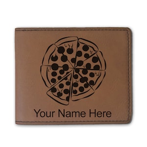 Cartera plegable de cuero sintético, pizza, grabado personalizado incluido