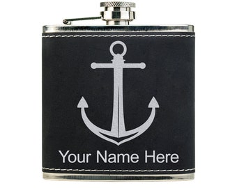 Faux Leather Flask, Boat Anchor, Personalized Engraving Included