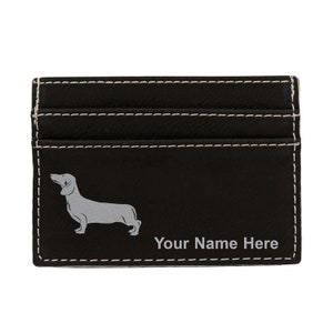 Monedero de cuero sintético Money Clip, perro Dachshund, grabado personalizado incluido