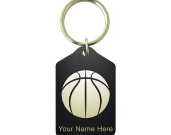 Black Metal Keychain, Basketball Ball, Personalized Engraving Included