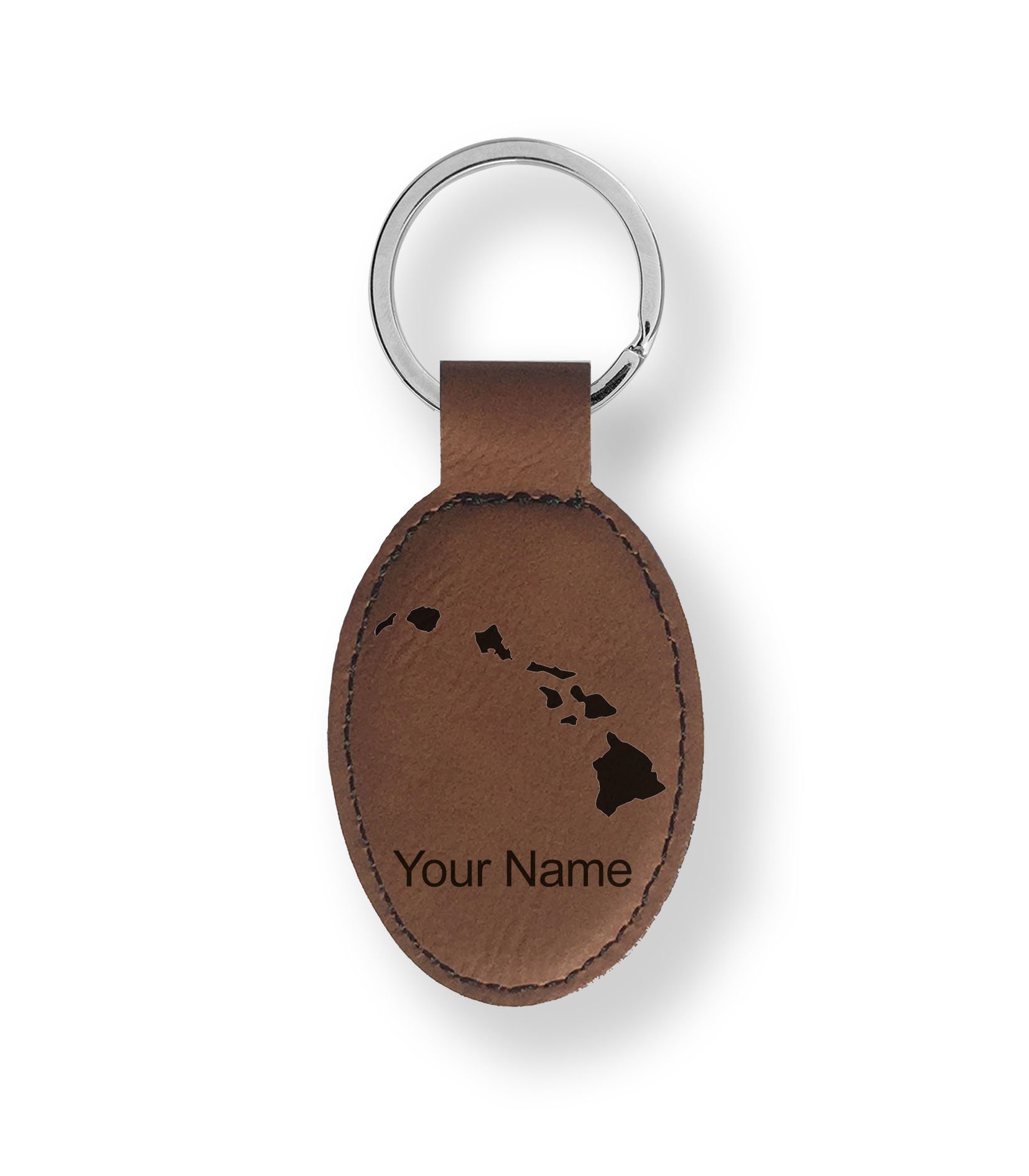 Faux Leather Oval Keychain, hawaiian Islands, Personalized