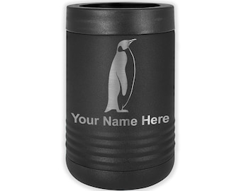 LaserGram Double Wall Insulated Beverage Can Holder, Penguin, Personalized Engraving Included
