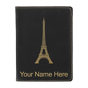 Portapasaporte LaserGram de piel sintética, Torre Eiffel, con grabado personalizado incluido