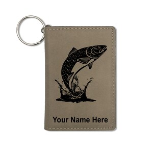 Monedero del titular de la identificación, pescado de trucha, grabado personalizado incluido