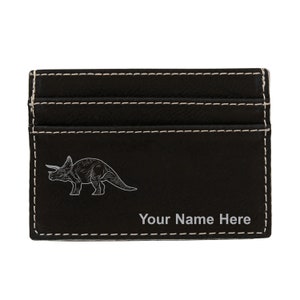 Monedero de cuero sintético Money Clip, dinosaurio Triceratops, grabado personalizado incluido