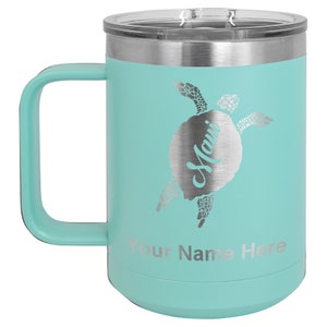 LaserGram 15oz Vacuum Insulated Coffee Mug, Maui Sea Turtle, Personalized Engraving Included