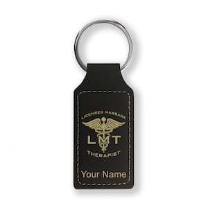 Faux Leather Rectangle Keychain, LMT Licensed Massage Therapist, Personalized Engraving Included