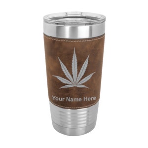 20oz Faux Leather Tumbler, Marijuana leaf, Personalized Engraving Included
