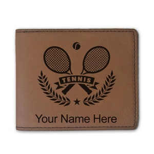 Cartera plegable de cuero sintético, raquetas de tenis, grabado personalizado incluido