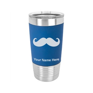 20oz Silicone Tumbler Mug, Mustache, Personalized Engraving Included