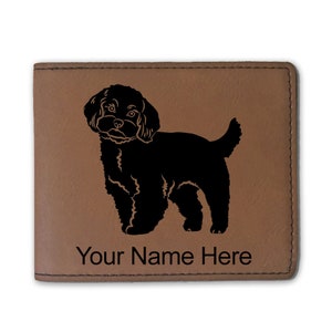 Cartera plegable de cuero sintético, perro maltés, grabado personalizado incluido