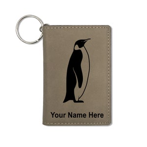 Monedero titular de identificación, penguin, grabado personalizado incluido