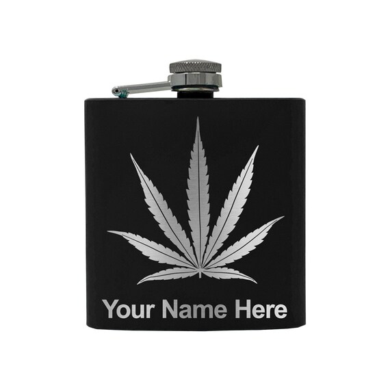 8oz Pot Leaf Black Hip Flask Hemp 8oz Pot Leaf Black Hip Flask Hemp