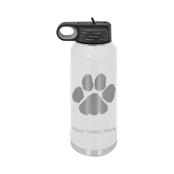 32oz Double Wall Flip Top Water Bottle With Straw Paw Print