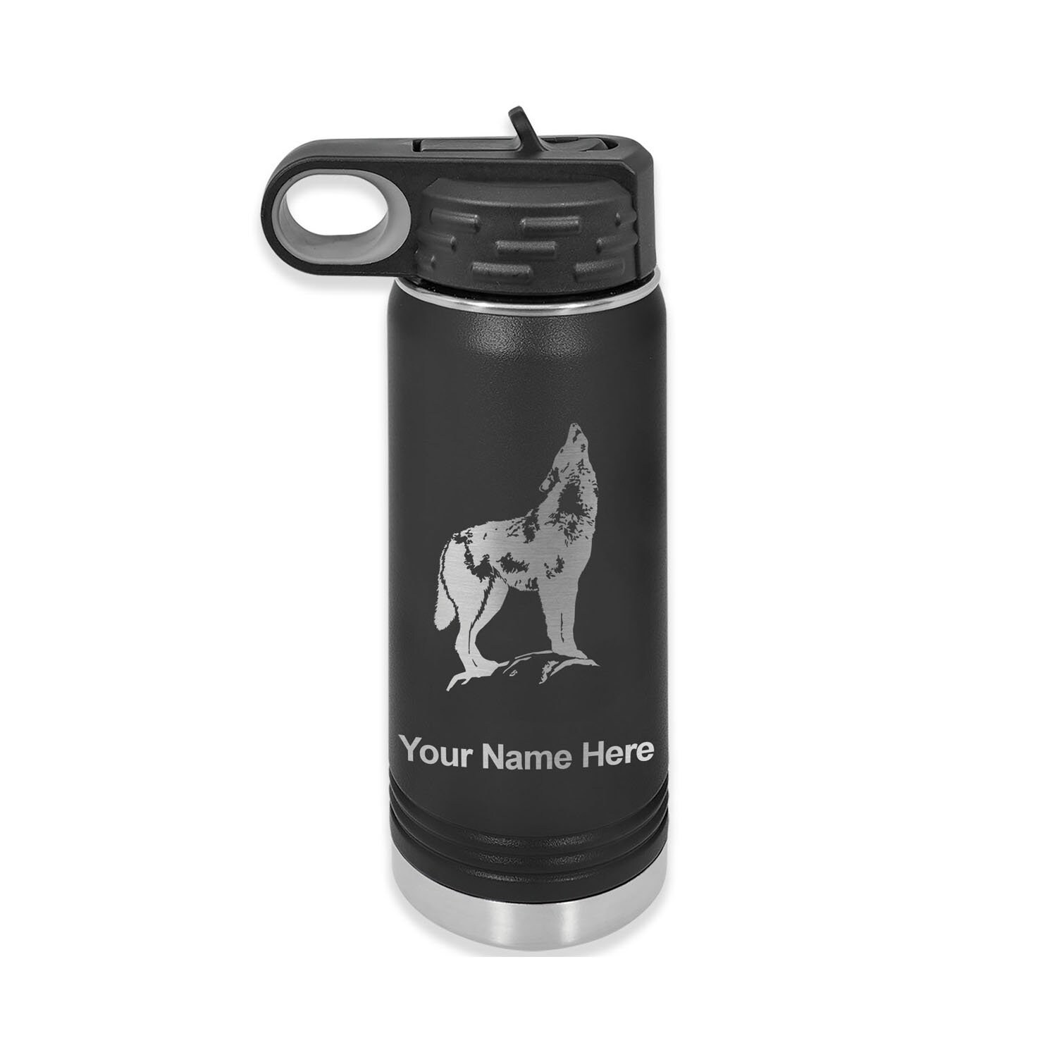 20oz Double Wall Flip Top Water Bottle With Straw, Howling Wolf ...