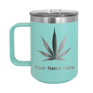 LaserGram 15oz Vacuum Insulated Coffee Mug, Marijuana leaf, Personalized Engraving Included