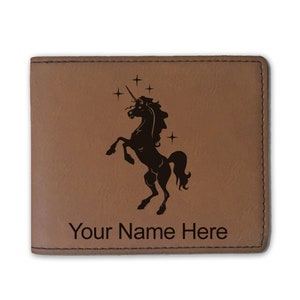 Cartera plegable de cuero sintético, unicornio, grabado personalizado incluido