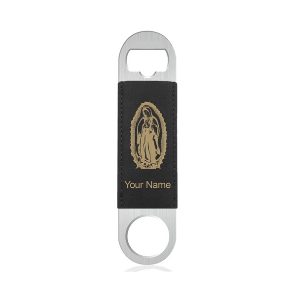 Faux Leather Bottle Opener, Virgen de Guadalupe, Personalized Engraving Included (Faux Leather)