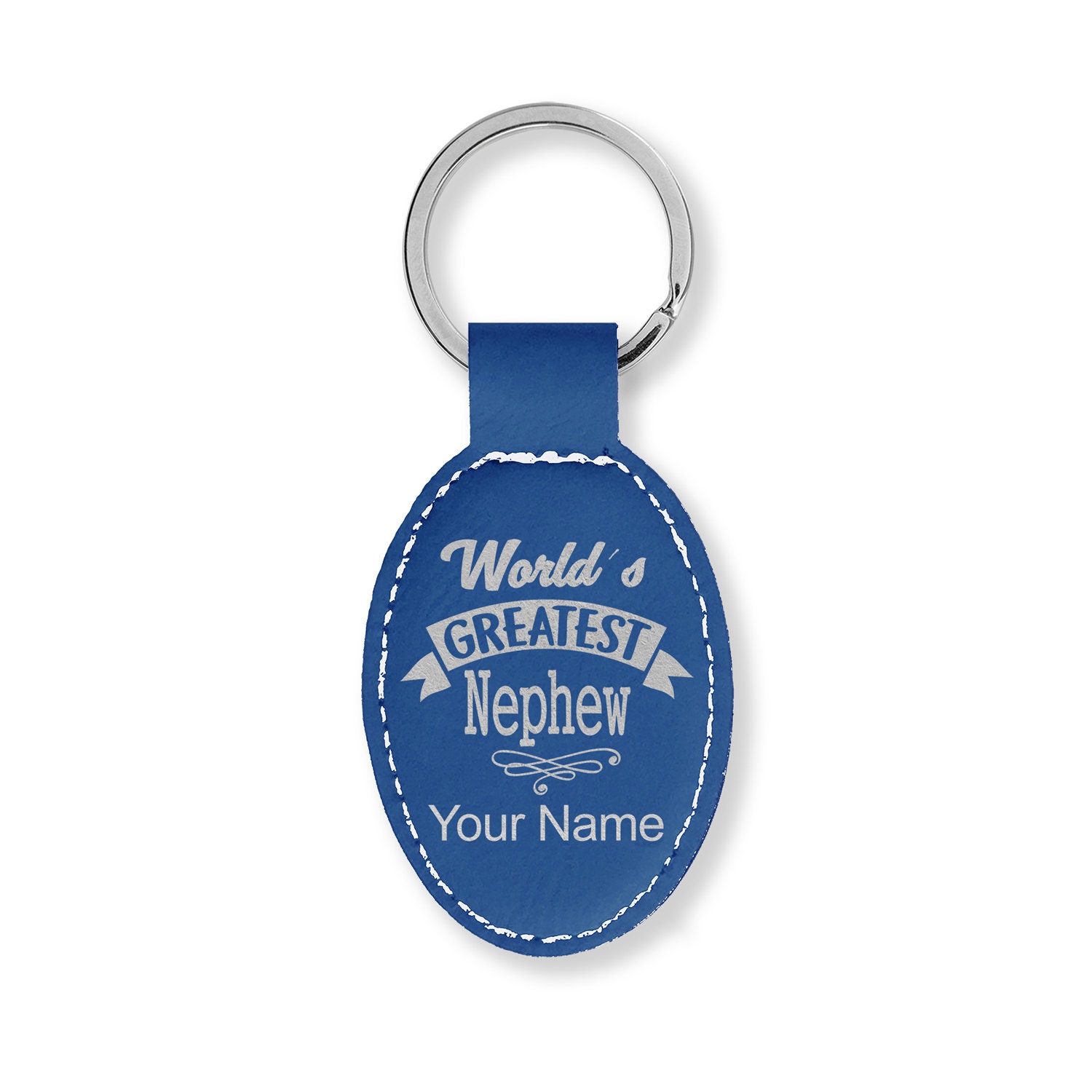 Faux Leather Oval Keychain, Worlds Greatest Nephew, Personalized