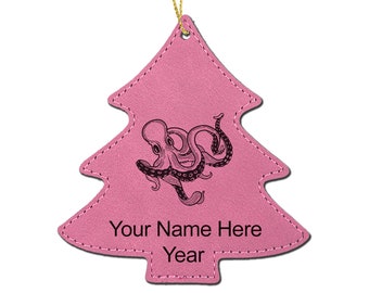 LaserGram Faux Leather Christmas Ornament, Kraken, Personalized Engraving Included