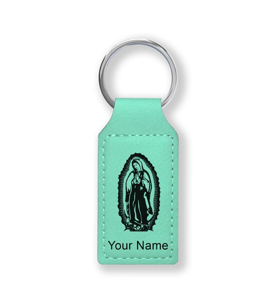 Faux Leather Rectangle Keychain, virgen De Guadalupe, Personalized
