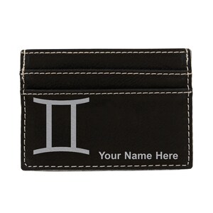 Monedero de cuero sintético Money Clip, signo del zodiaco Géminis, grabado personalizado incluido