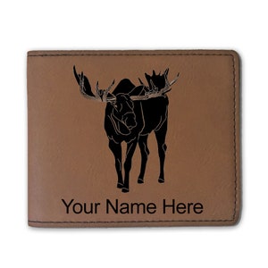 Cartera plegable de cuero sintético, alce, grabado personalizado incluido