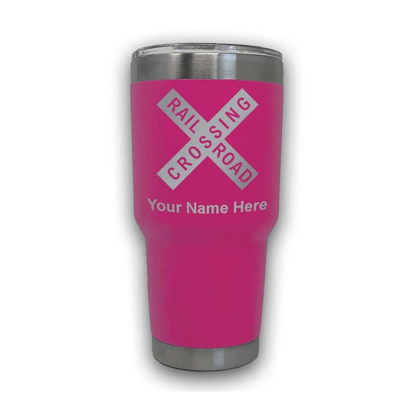 LaserGram 30oz Tumbler Mug, Railroad Crossing Sign 1, Personalized Engraving Included