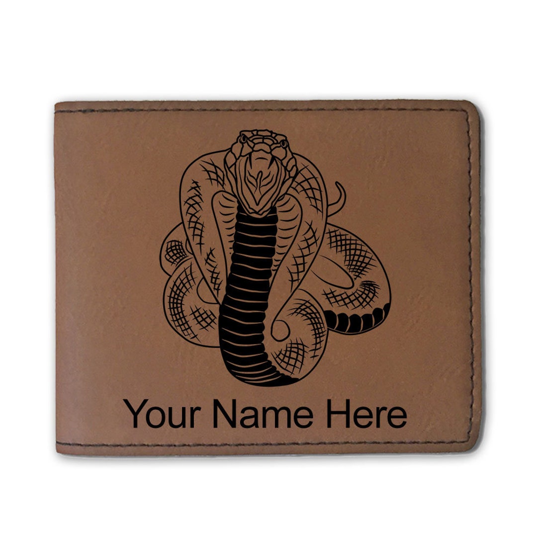 Faux Leather Bi-fold Wallet, Cobra Snake, Personalized Engraving