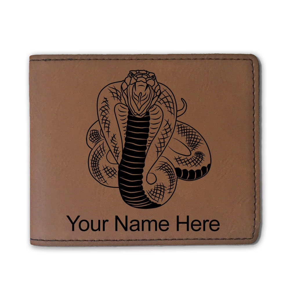 Faux Leather Bi-fold Wallet, Cobra Snake, Personalized Engraving