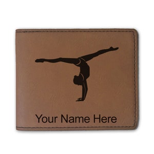 Cartera plegable de cuero sintético, gimnasta chica, grabado personalizado incluido