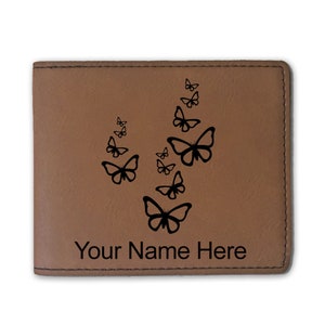 Cartera plegable de cuero sintético, mariposas, grabado personalizado incluido