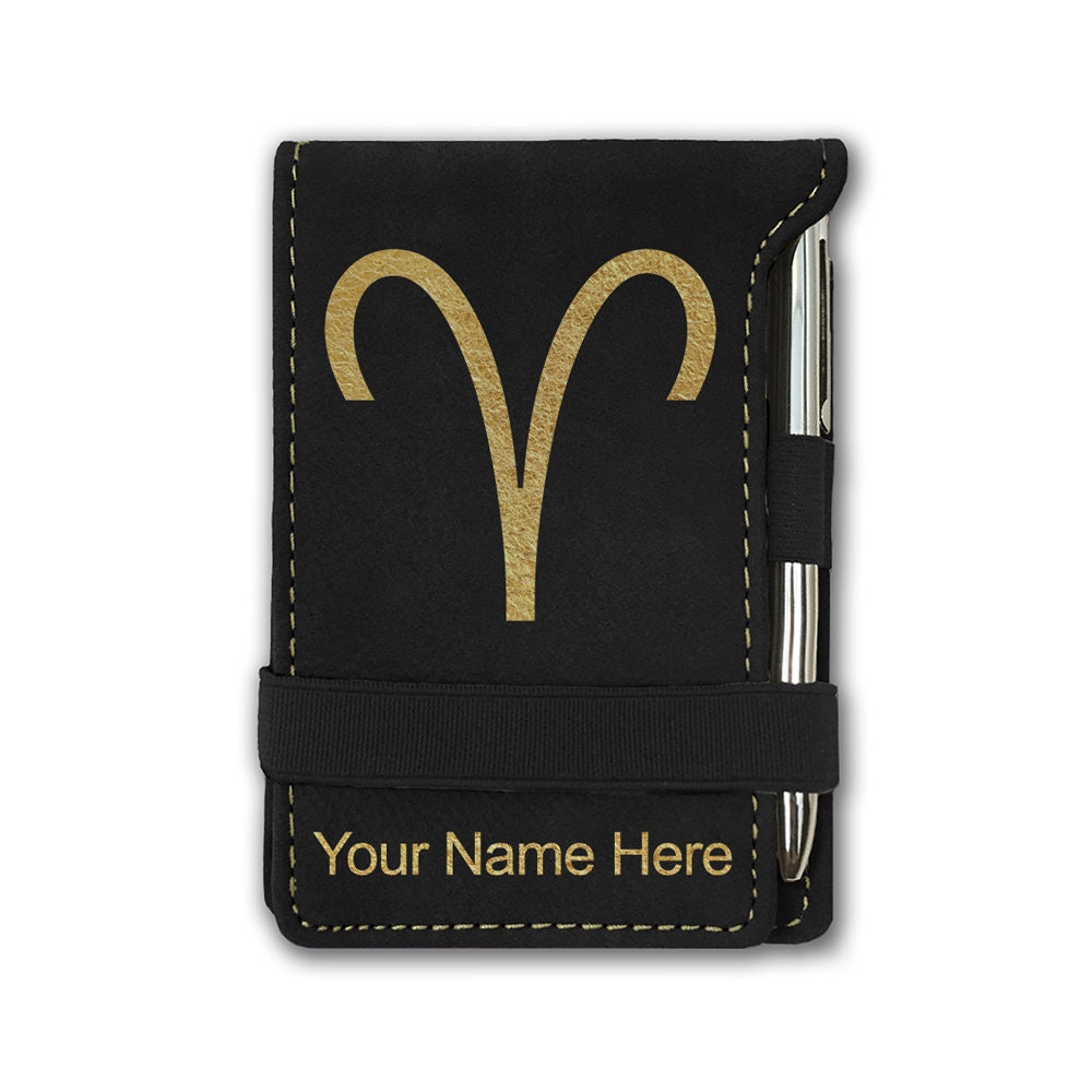 Faux Leather Mini Notepad, Zodiac Sign Aries, Personalized Engraving Included