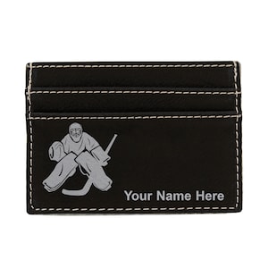 Faux Leather Money Clip Wallet, Hockey Goalie, Personalized Engraving Included