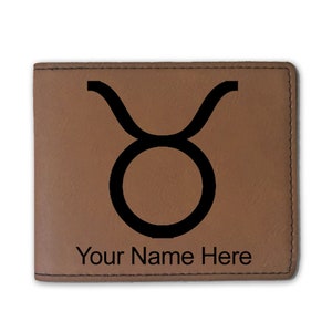 Cartera plegable de cuero sintético, signo zodiacal Tauro, grabado personalizado incluido