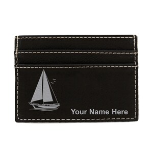 Monedero de cuero sintético Money Clip, velero, grabado personalizado incluido