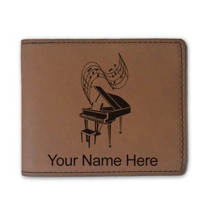 Cartera plegable de cuero sintético, piano de cola, grabado personalizado incluido