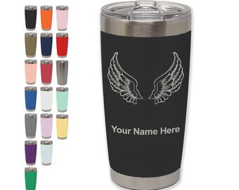 20oz Tumbler Mug, Angel Wings, Personalized Engraving Included