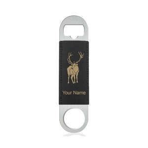 Faux Leather Bottle Opener, Elk, Personalized Engraving Included (Faux Leather)