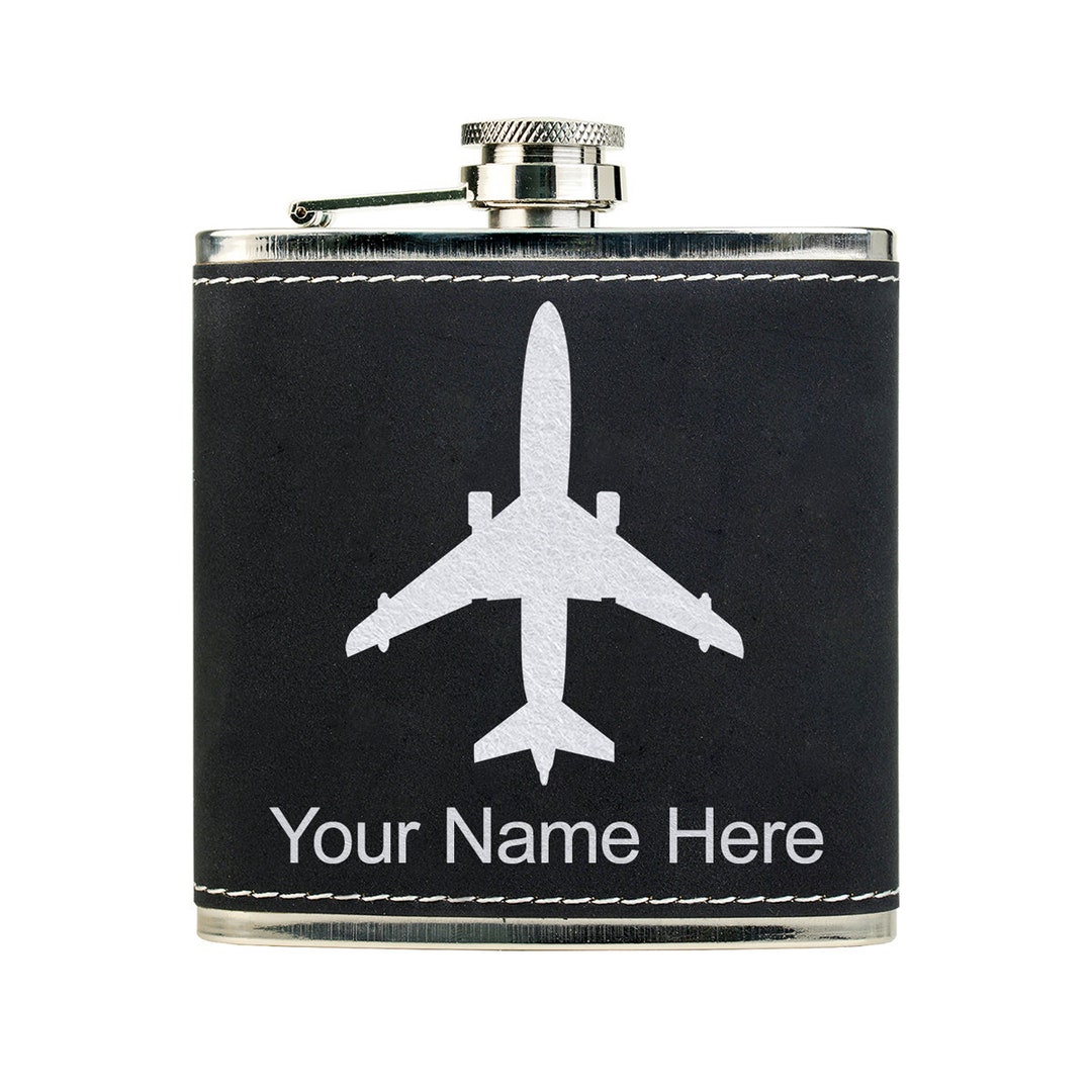 Faux Leather Flask, Jet Airplane, Personalized Engraving Included Etsy