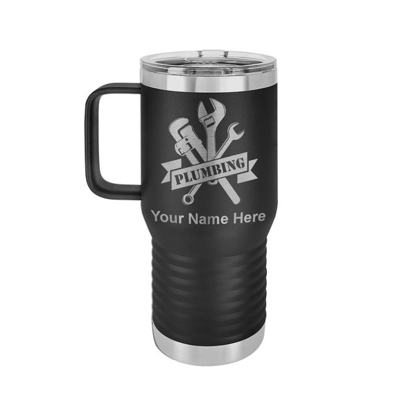 LaserGram 20oz Vacuum Insulated Coffee Mug With Handle, Plumbing, Personalized Engraving Included