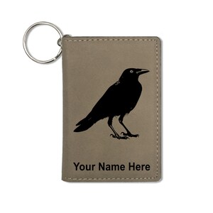 Monedero del titular de la identificación, cuervo, grabado personalizado incluido